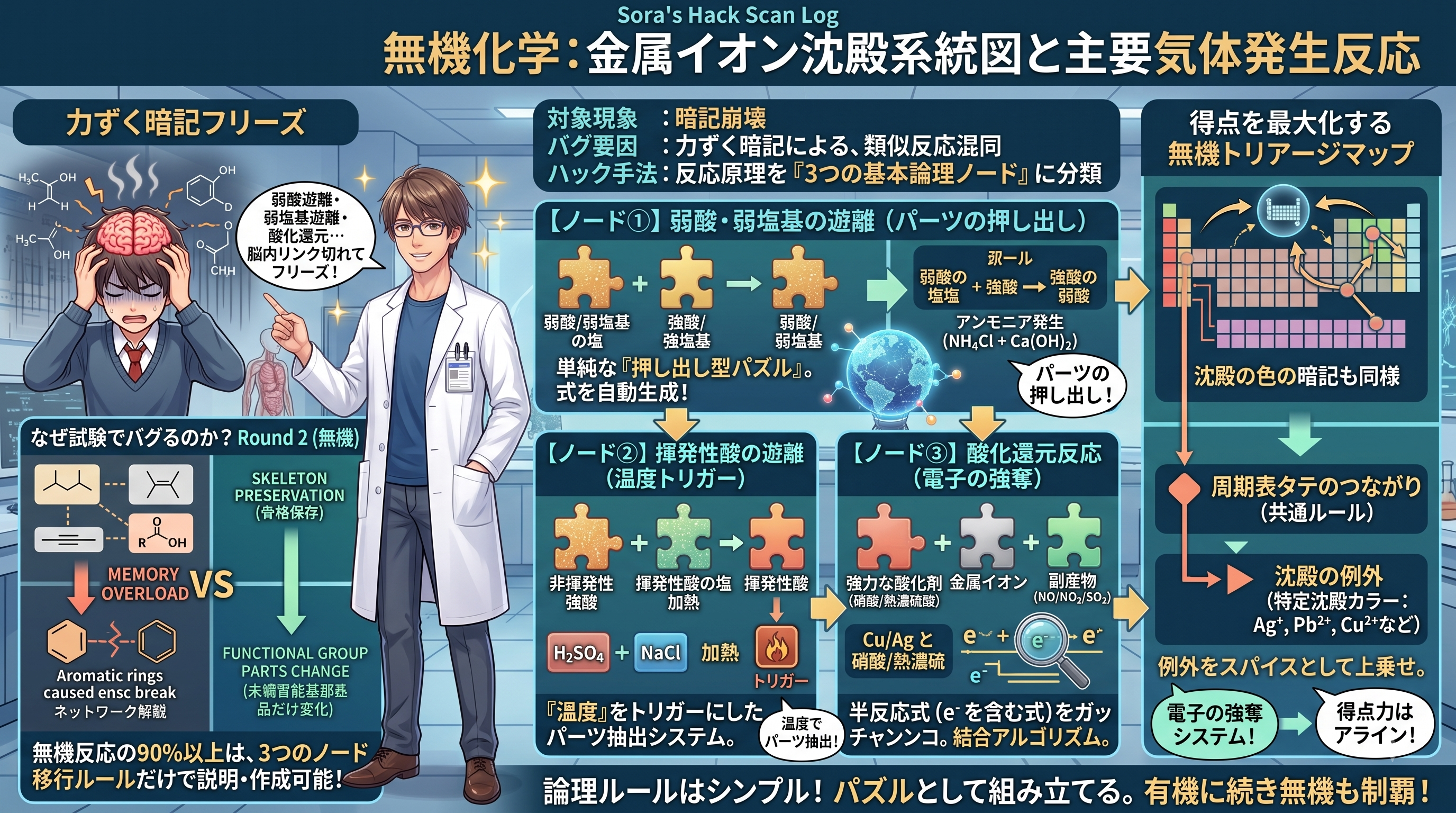【理科ハック】無機化学の反応系統図・気体発生整理術